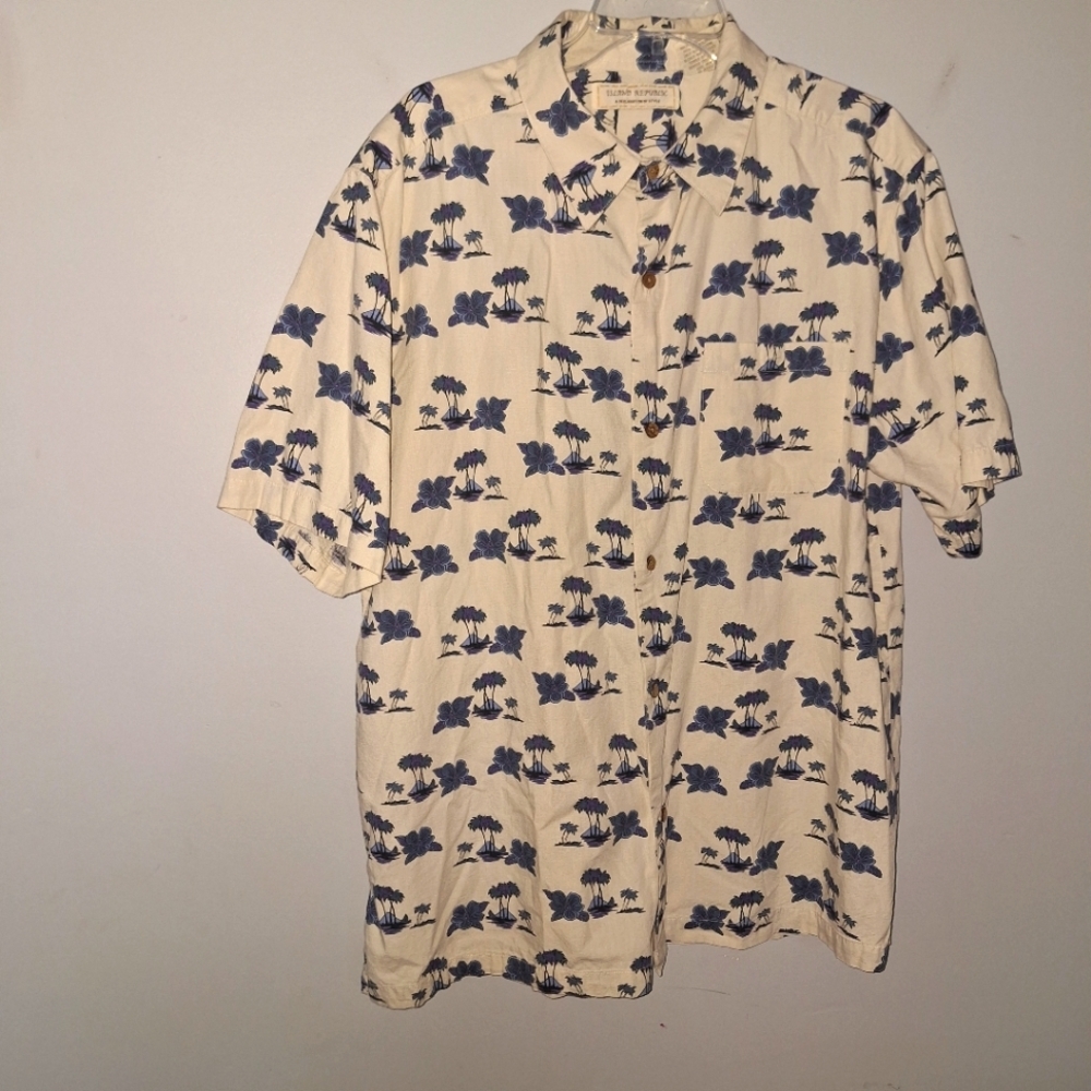 XL Island Republic Vintage Collection Hawaiian Shirt Blue Palm Trees Mens